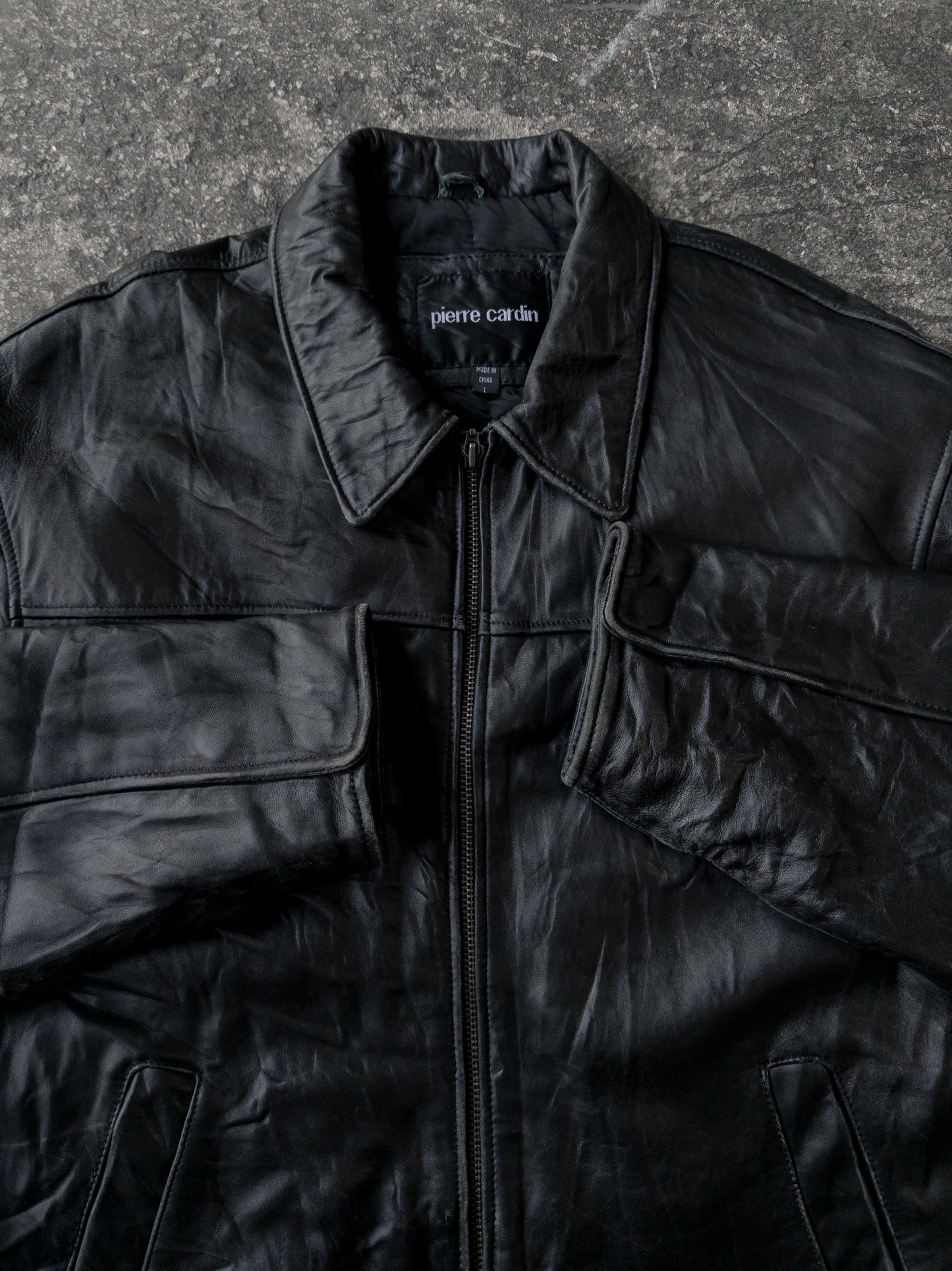 Vintage 2000s Pierre Cardin Black Leather Bomber Jacket - Large