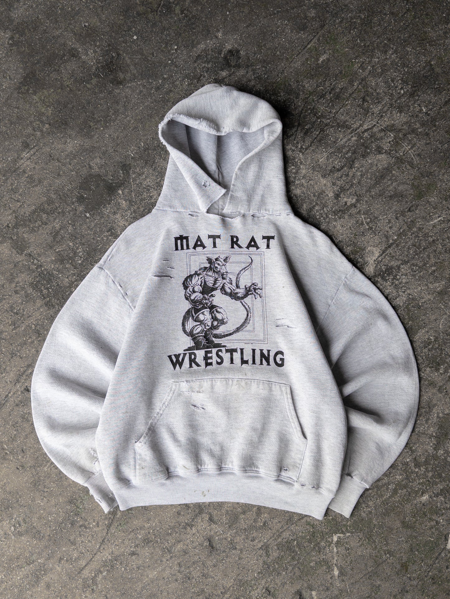 Vintage 90s Mat Rat Wrestling Distressed Hoodie - Medium