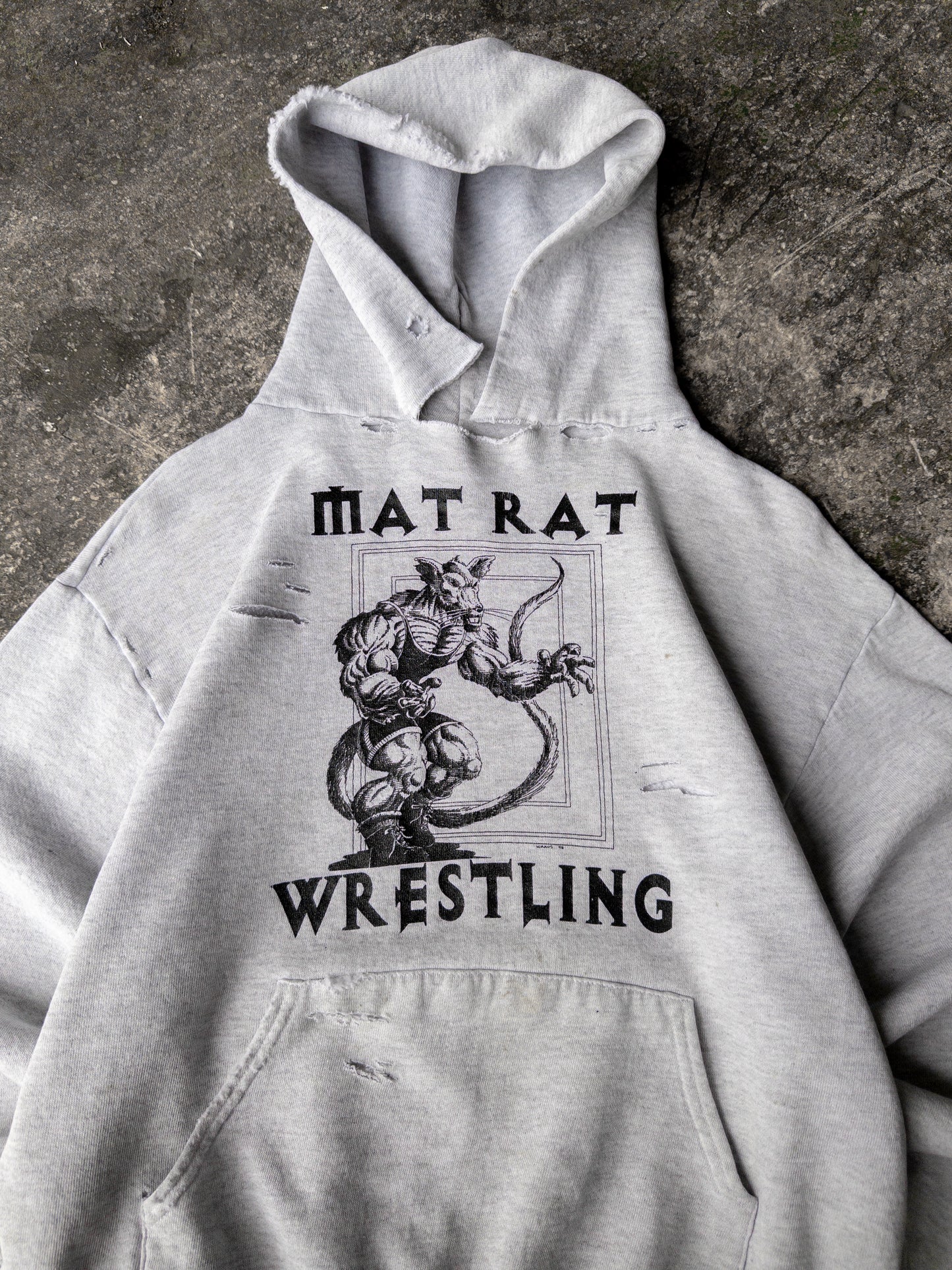 Vintage 90s Mat Rat Wrestling Distressed Hoodie - Medium