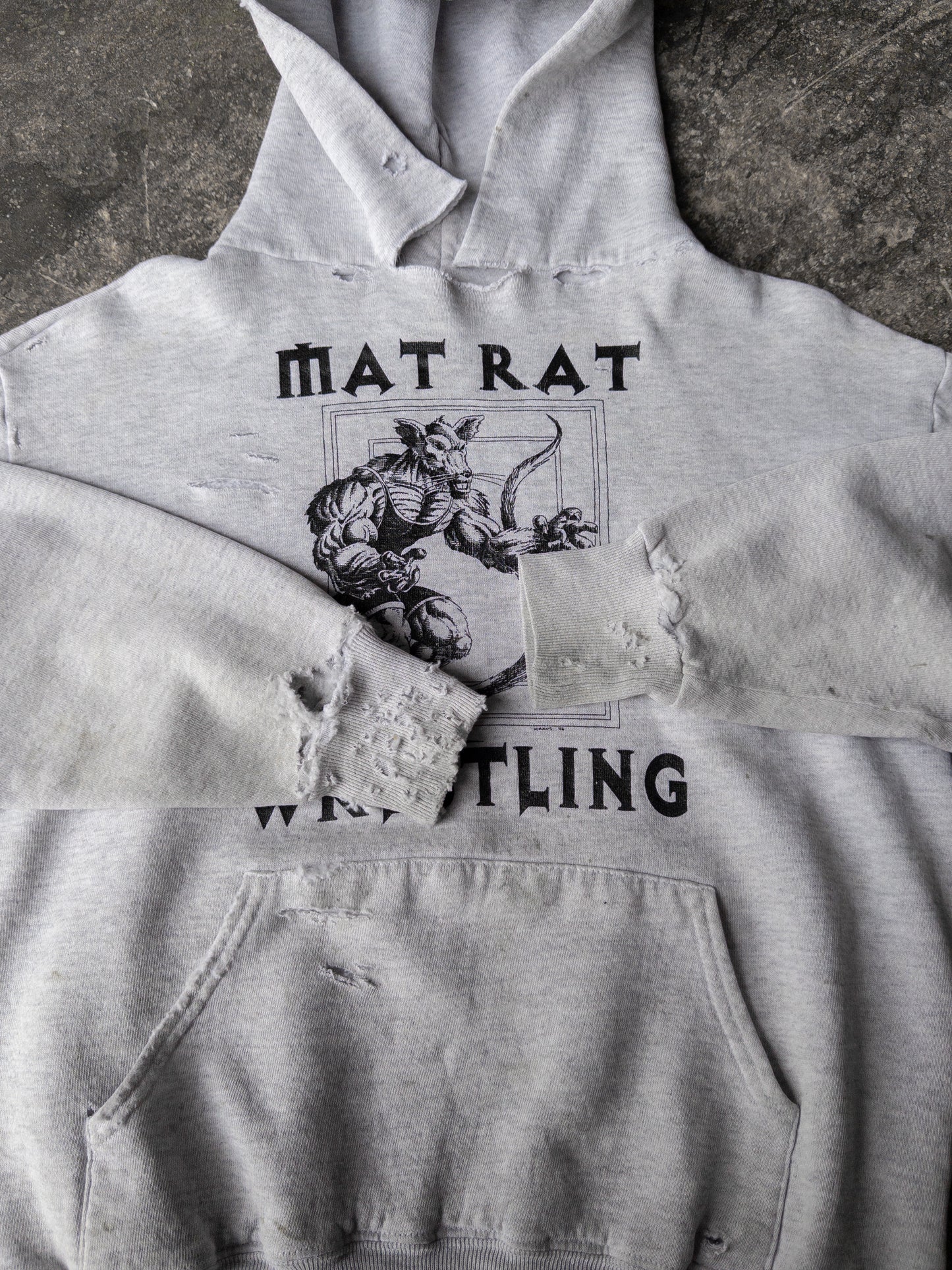 Vintage 90s Mat Rat Wrestling Distressed Hoodie - Medium