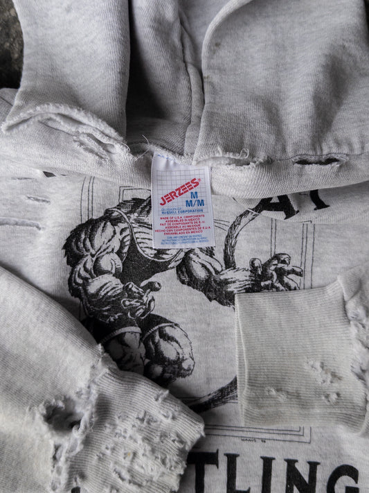 Vintage 90s Mat Rat Wrestling Distressed Hoodie - Medium