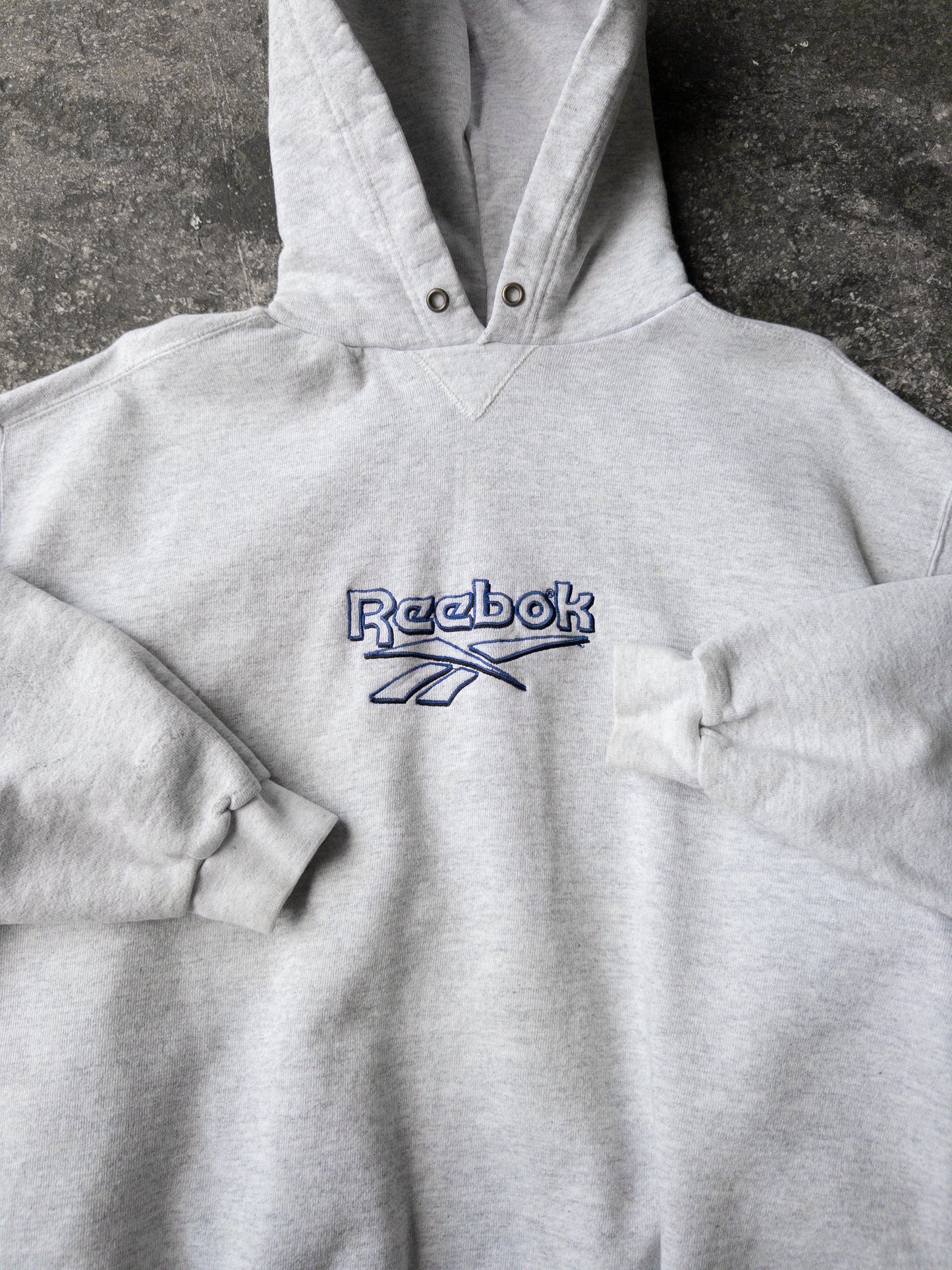 Vintage 90s Reebok Gray Logo Hoodie - Small