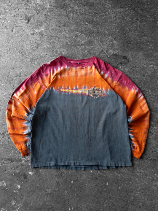 Vintage 2000s Harley Davidson Distressed Tie Dye Long Sleeve Tee - XL
