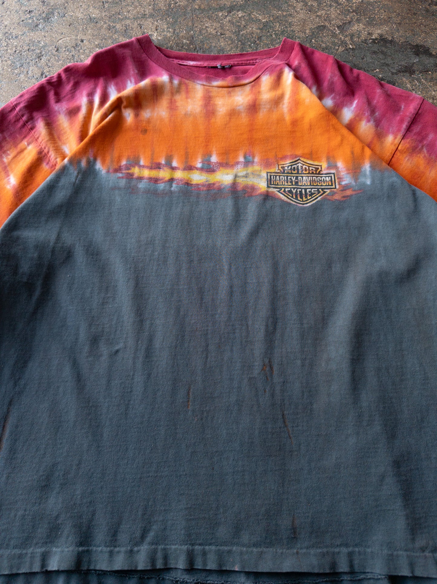 Vintage 2000s Harley Davidson Distressed Tie Dye Long Sleeve Tee - XL