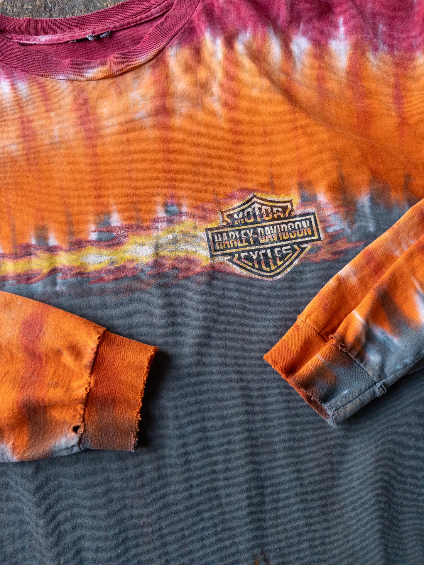 Vintage 2000s Harley Davidson Distressed Tie Dye Long Sleeve Tee - XL