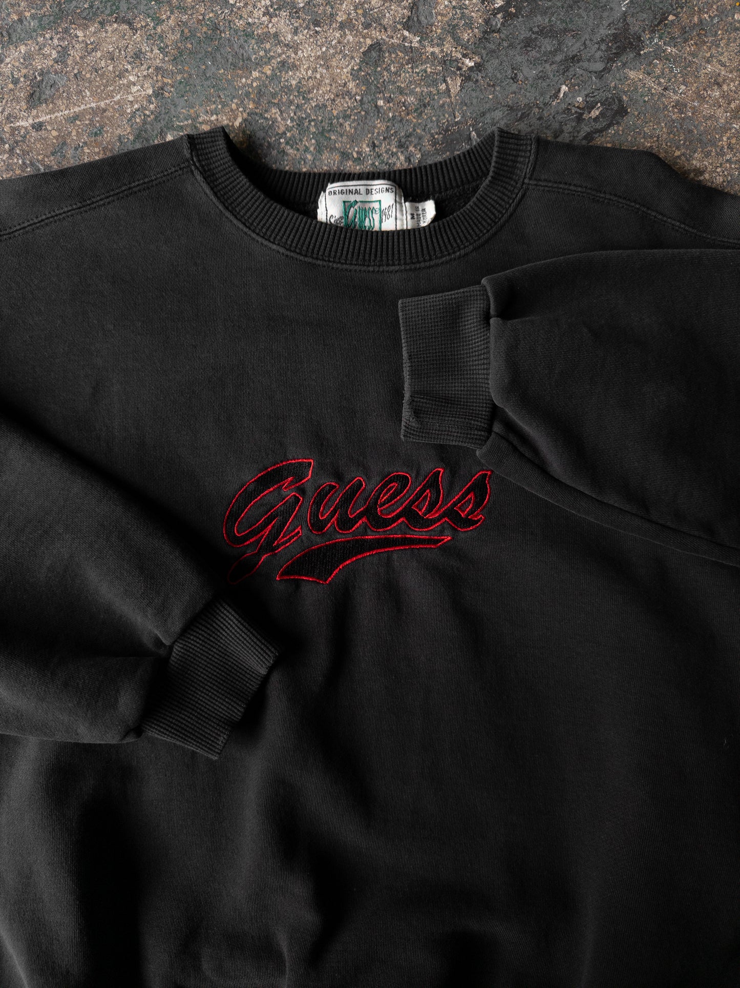 Vintage 90s Guess Faded Black Crewneck - Medium