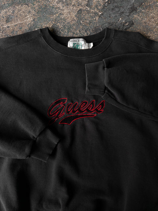 Vintage 90s Guess Faded Black Crewneck - Medium