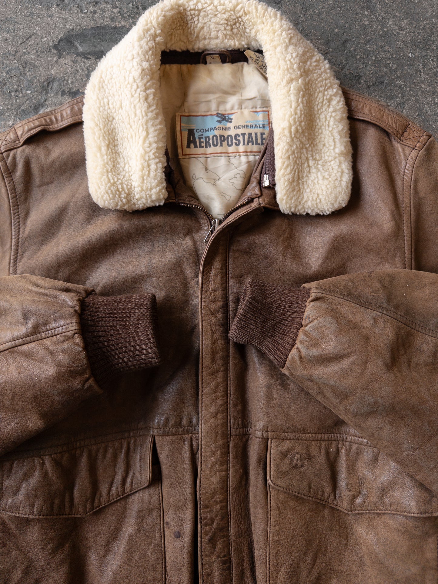 Vintage 90s Aeropostale Brown Leather Flight Jacket - XL