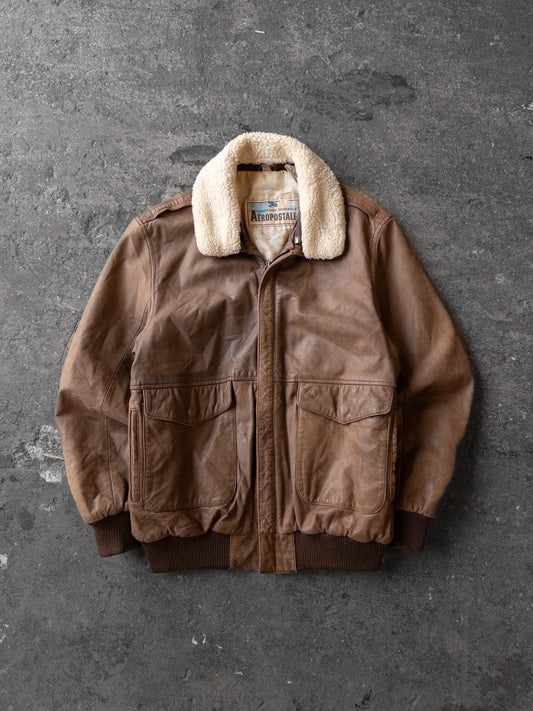 Vintage 90s Aeropostale Brown Leather Flight Jacket - XL